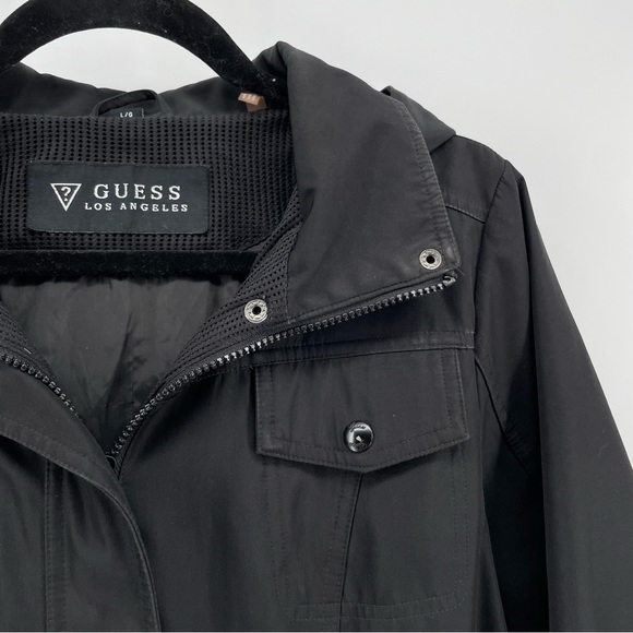 Guess Women’s Black Rain Jacket Hooded Zipped L - Picture 4 of 7